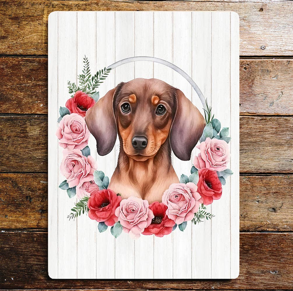 Cute Dachshund Flowers | Metal Sign Plaque