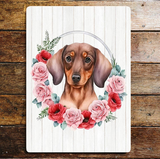 Cute Dachshund Flowers | Metal Sign Plaque