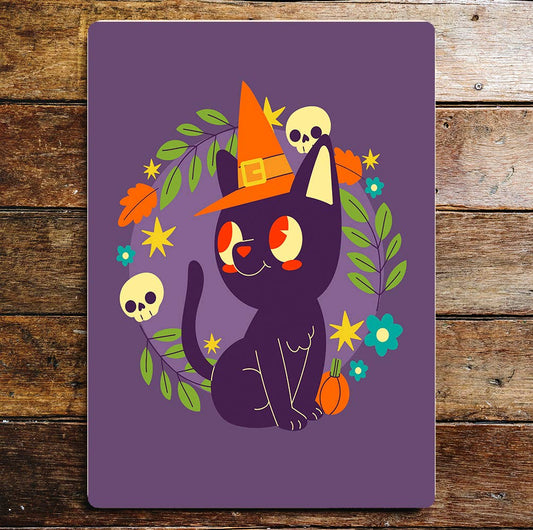 Witches Autumn Halloween cat Art | Metal Sign Plaque