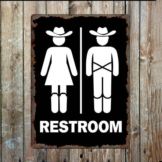 Cowboy Cowgirl | Bathroom Door | Western | Metal Sign Plaque