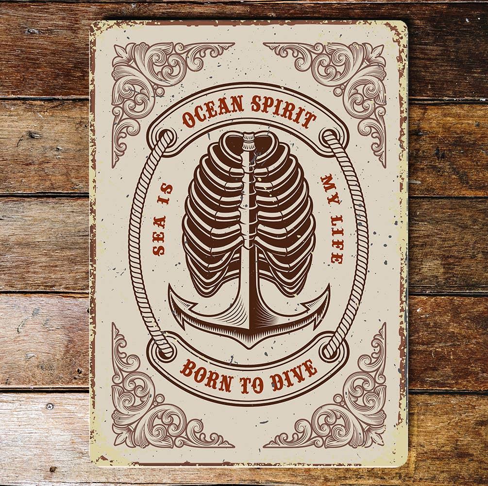 Ocean Spirit Born To Dive Anchor | Metal Wall Sign Plaque