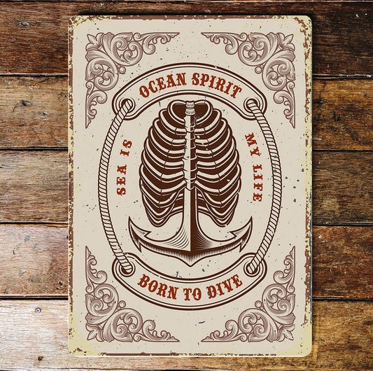 Ocean Spirit Born To Dive Anchor | Metal Wall Sign Plaque