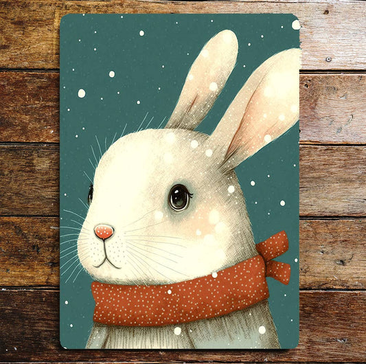 Cute Rabbit Head Portrait Scarf | Metal Sign Plaque