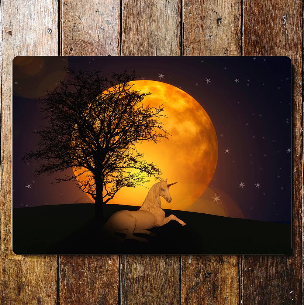 Unicorn Night Moon Mystical Mythical | Metal Sign Plaque