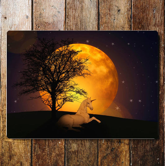 Unicorn Night Moon Mystical Mythical | Metal Sign Plaque