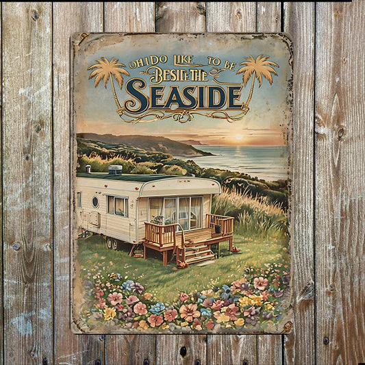 Vintage Mobile Home Coastal Sea Nautical | Metal Sign Plaque