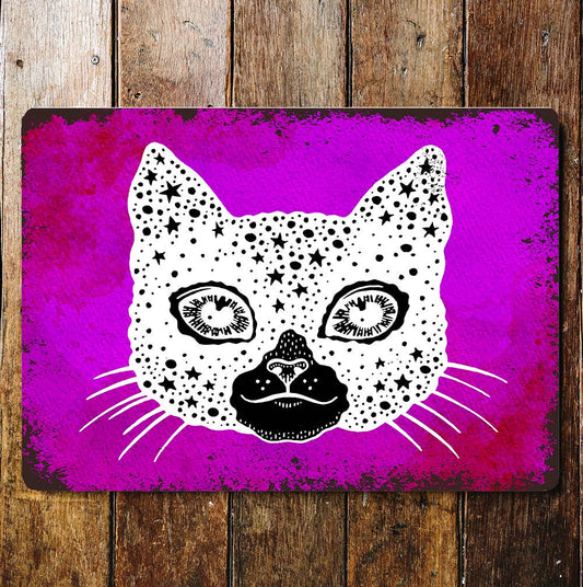 face celestial cat mystical | Metal Wall Sign Plaque