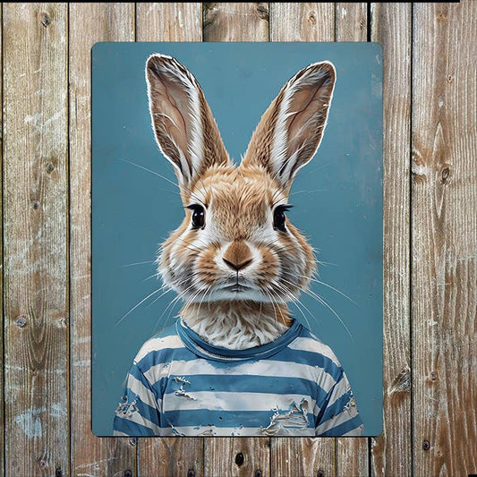 Rabbit in Striped Shirt Clothes | Metal Sign Plaque