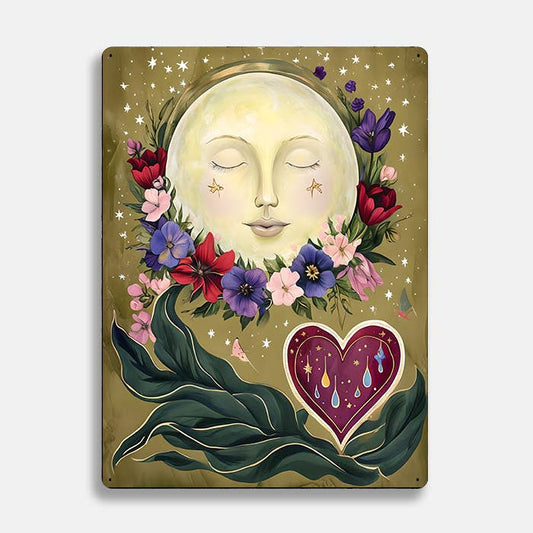 Moon Heart Flowers scandinavian folk | Metal Sign Plaque
