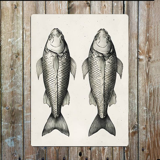 Vintage Illustration Two Fish Sea Nautical | Metal Sign Plaque