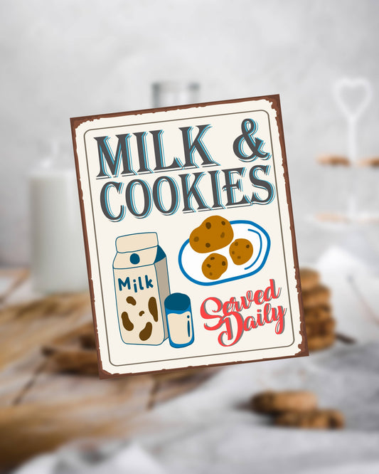 Milk And Cookies Served Daily | Metal Wall Sign