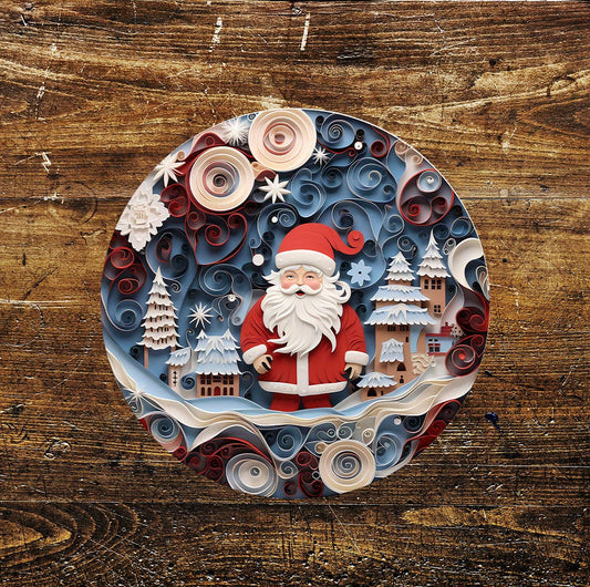 Christmas Santa Landscape Decoration Circle Metal Sign