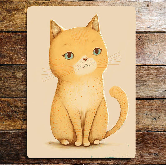 Cute Orange Cat Portrait Blue Eyes | Metal Sign Plaque