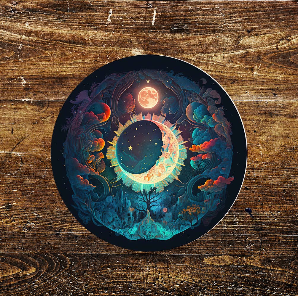 Mystic Skyline Stained Glass affect Metal Circle Sign