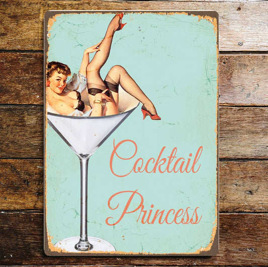 Cocktail Princess Pin Up Girl | Metal Wall Sign