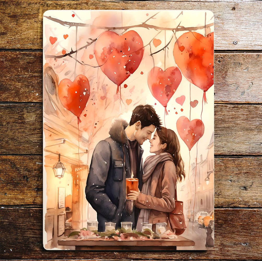 Couple Candles love Valentine City | Metal Sign Plaque
