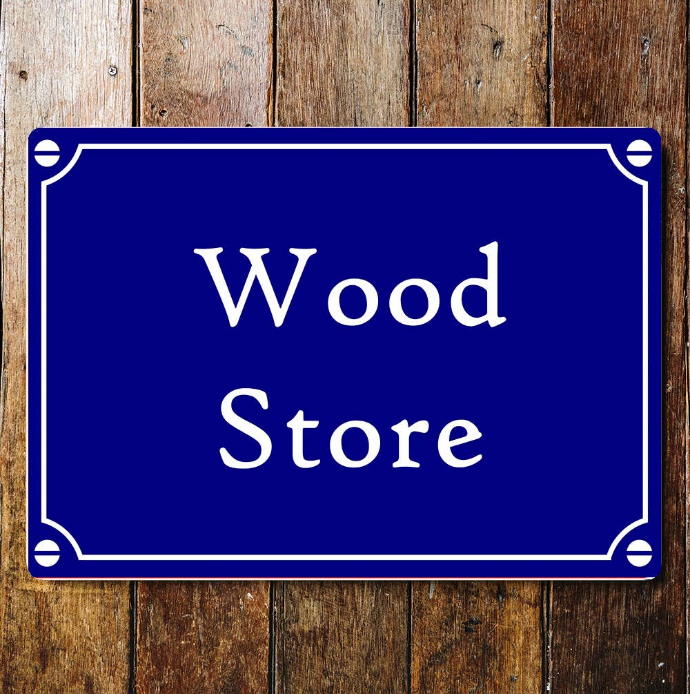 Wood Store Blue Art Sign Plaque