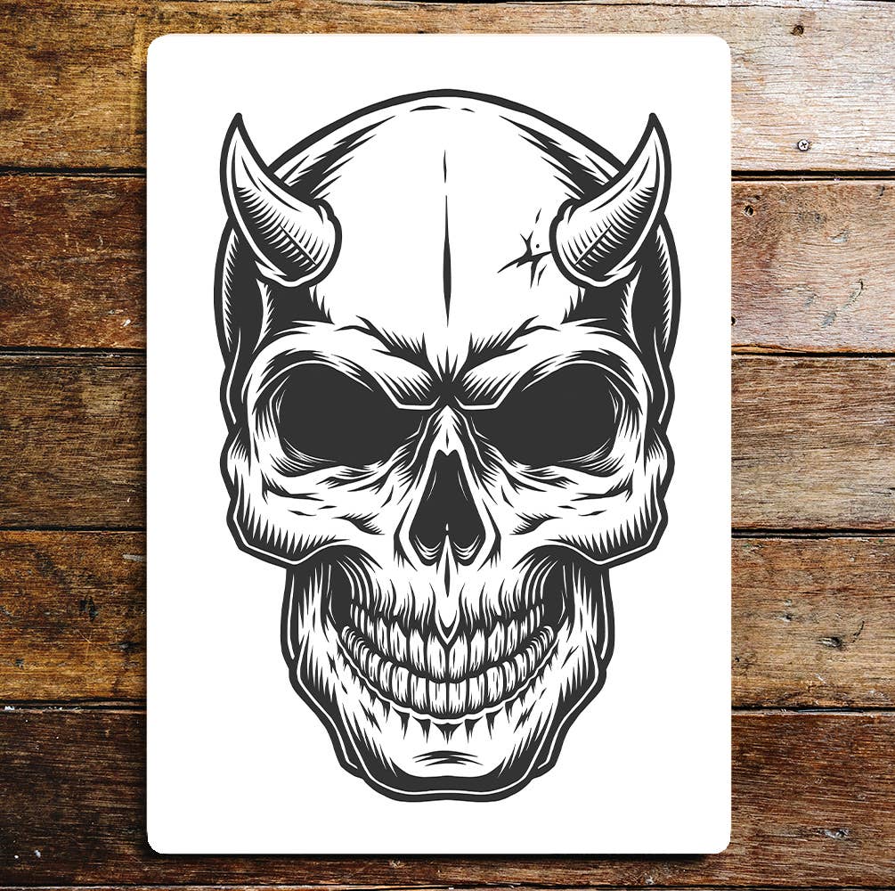 Skull Devil Horns Halloween Metal Wall Sign