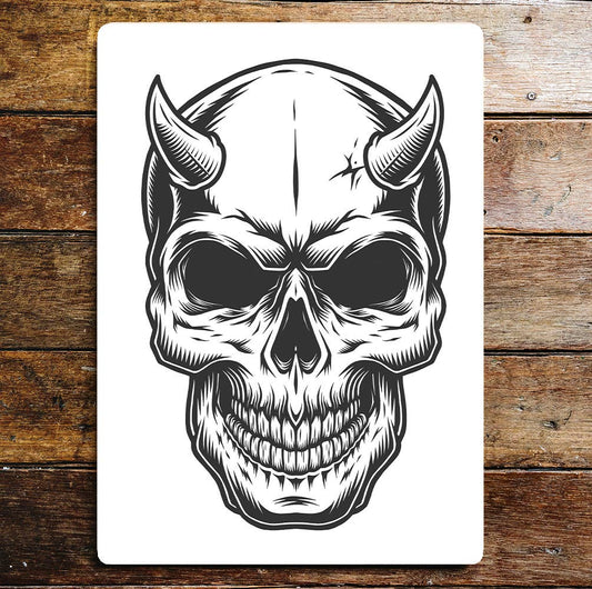 Skull Devil Horns Halloween Metal Wall Sign