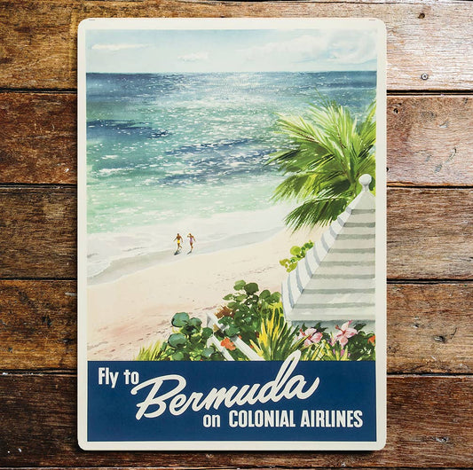 Fly To Bermuda On Colonial Airlines | Metal Sign Plaque