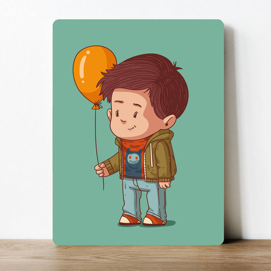 Boy with Balloon Cartoon | Metal Sign Plaque