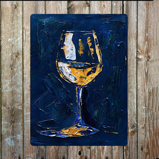 Still Life Painting White Wine Glass Metal Sign Plaque
