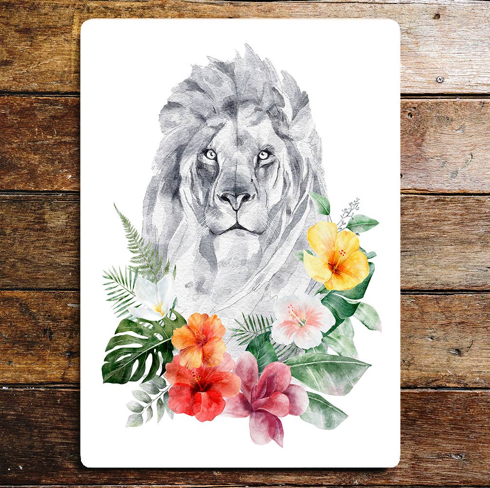 Lion Watercolour Animal Flower | Metal Wall Sign Plaque
