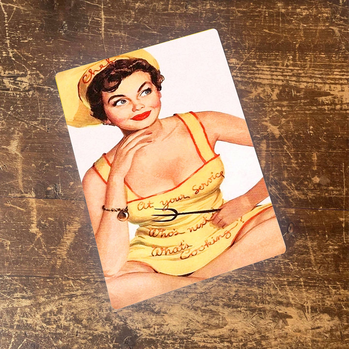 Pinup Girl Devil Chef Metal Pin Up Girl Wall Sign