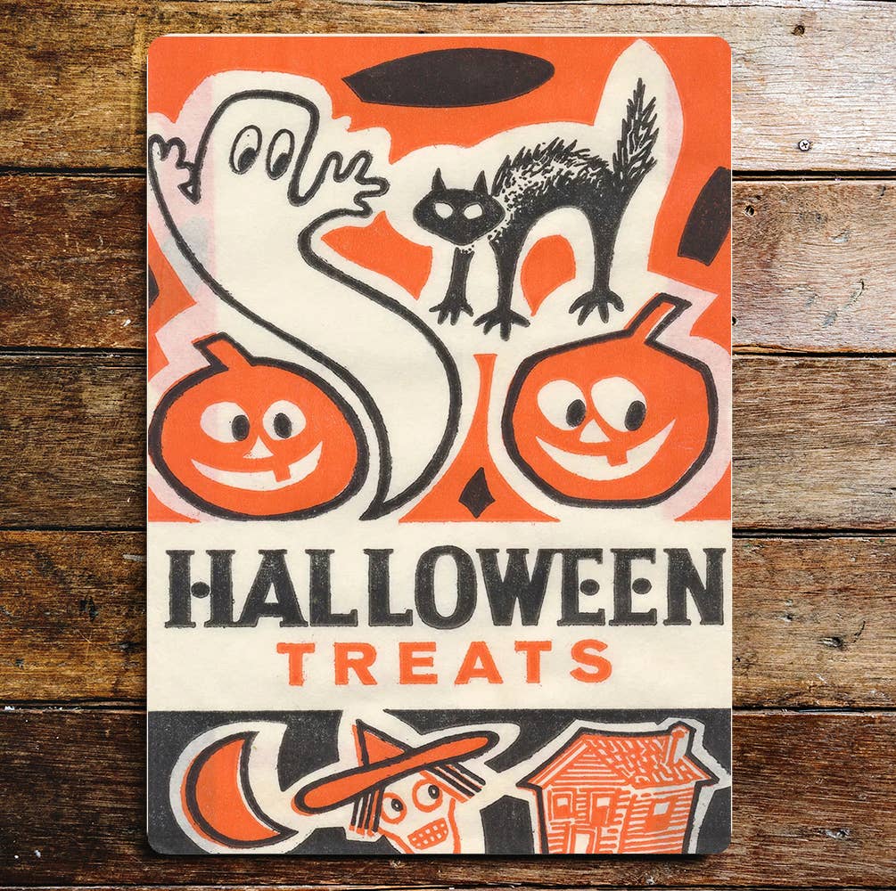Halloween treats witch Ghost | Metal Wall Sign Plaque