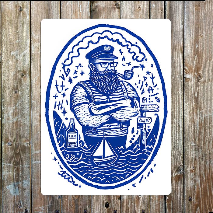 Folk Art Illustration Sailor Sea Nautical | Metal Sign Plaque