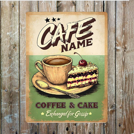 Cafe Coffee Cake Name Custom Personalised | Metal Wall Sign