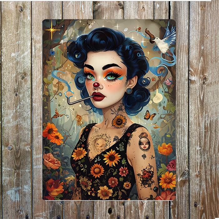Tattoo Woman In Enchanted Forest Metal Sign Plaque