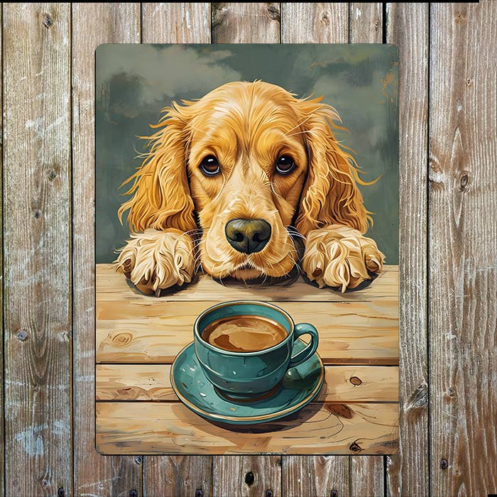 Fluffy Golden Cocker Spaniel Coffee | Metal Sign Plaque