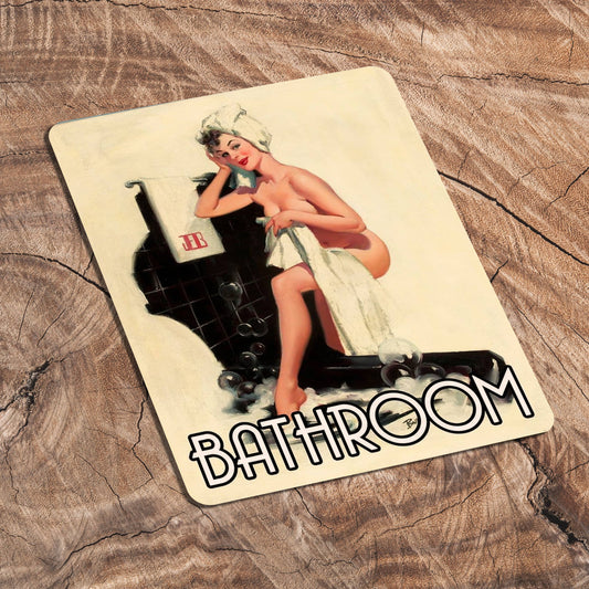 Bathroom Door Sign Pin Up Girl In Bath | Metal Sign