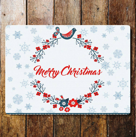 Merry Christmas Snow Flakes Red Flowers | Metal Sign Plaque