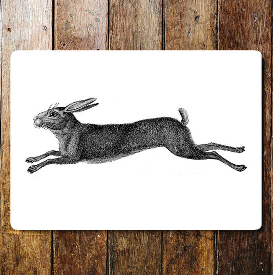 Hare Black And White Running | Metal Wall Sign