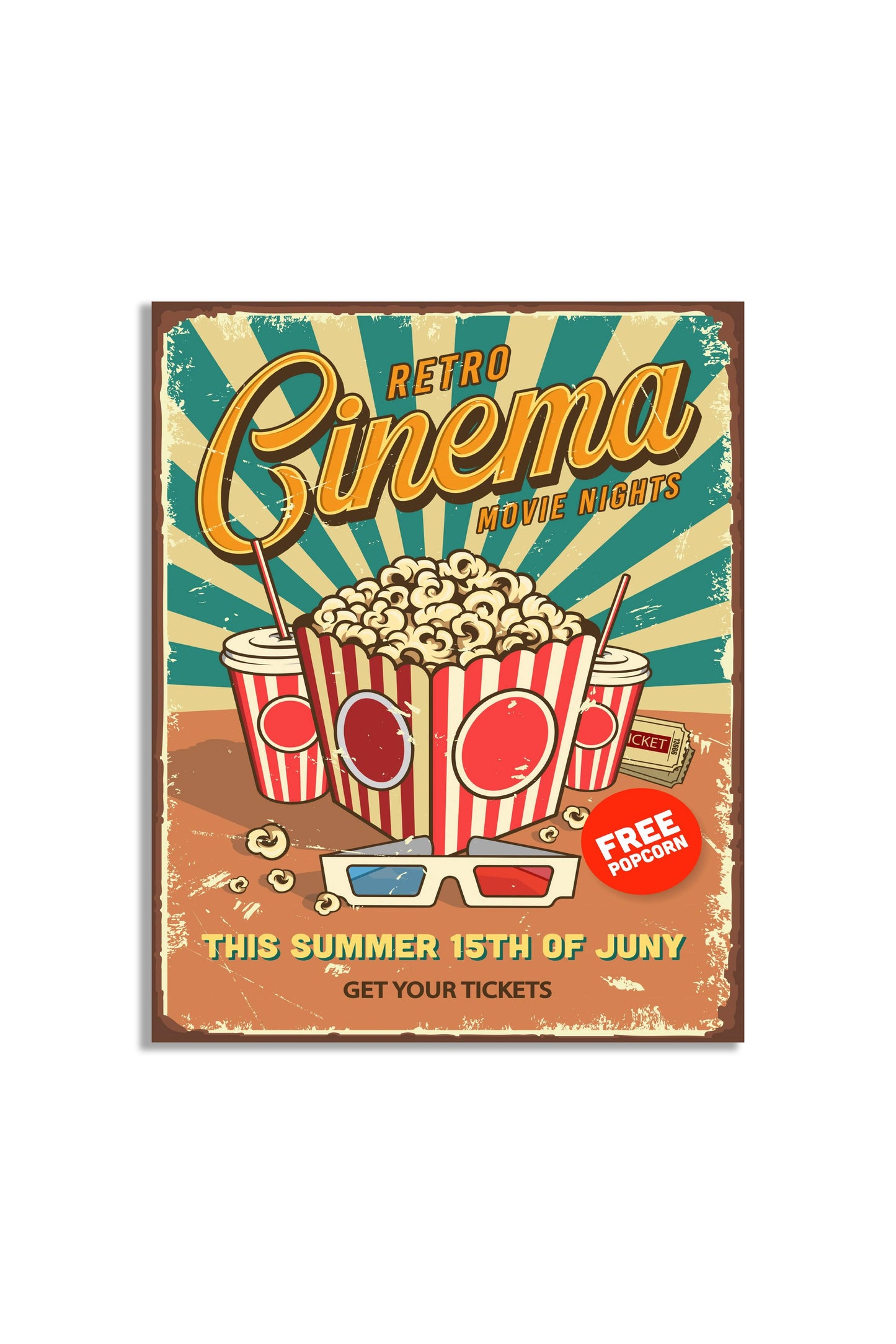 Retro Cinema Movie Night Metal Sign Plaque