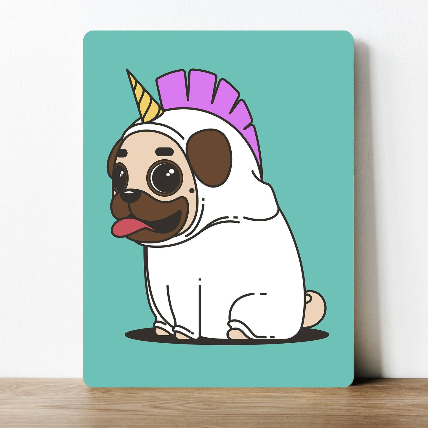 Pug Unicorn Teal Metal Sign Plaque