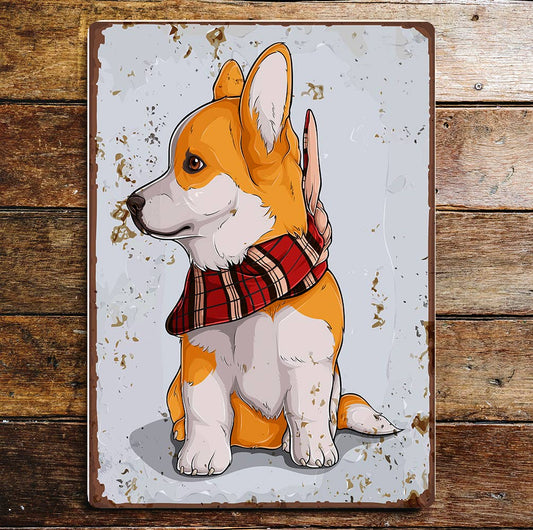 Corgi dog Scarf British Queen | Metal Vintage Wall Sign