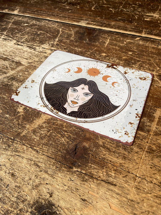 moon sun woman boho spiritual | Metal Wall Sign Plaque