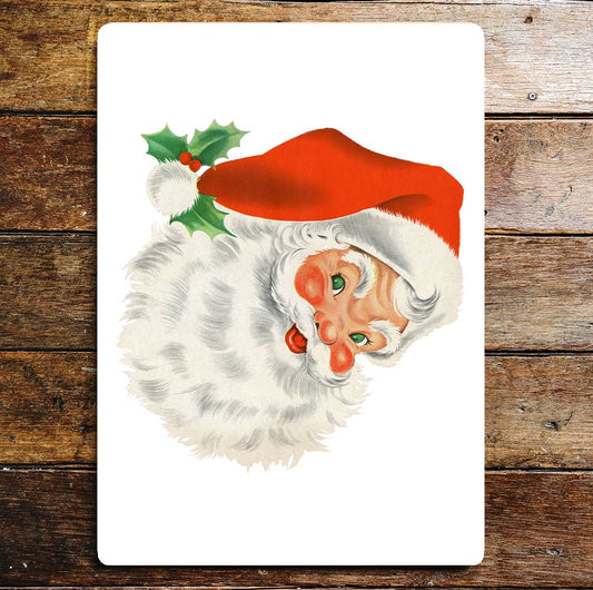 Santa Head Christmas Cute Metal Wall Sign