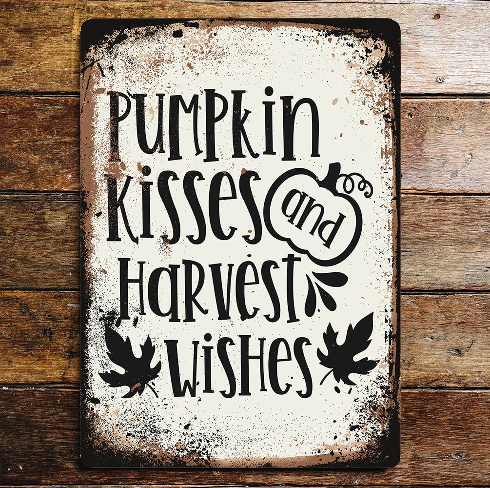 Halloween pumpkin kisses and harvest | Metal Wall Sign Plaque