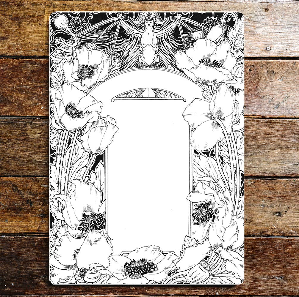 Art Deco Art Nouveau Flower Black White | Metal Sign Plaque