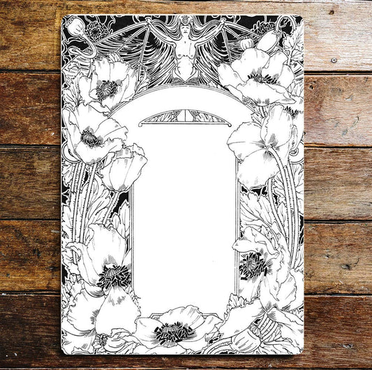 Art Deco Art Nouveau Flower Black White | Metal Sign Plaque