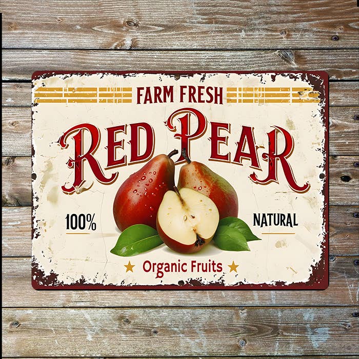 Fresh Farm Red Pear Fruit Retro | Metal Sign Plaque