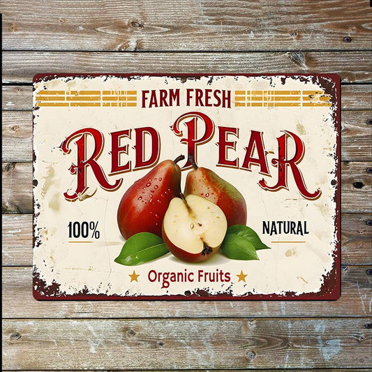 Fresh Farm Red Pear Fruit Retro | Metal Sign Plaque
