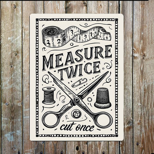 Measure Twice Cut Once | Sewing | Metal Sign Plaque