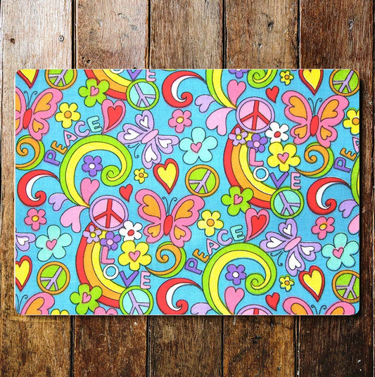 Colourful Pattern Hearts Peace Flowers | Metal Sign Plaque