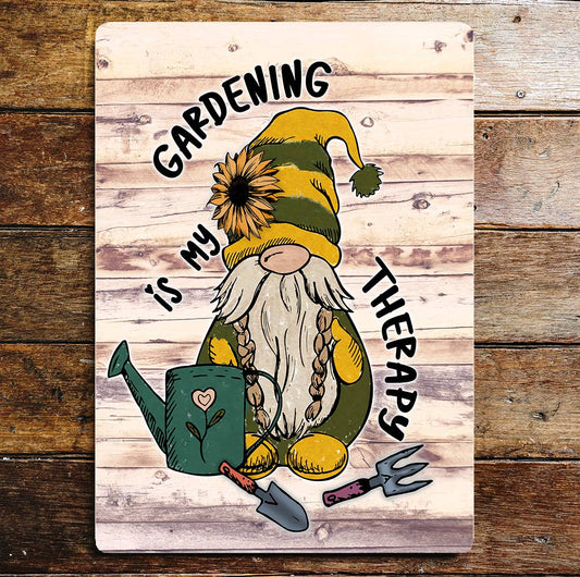 Gardening is my Therapy Gonk | Metal Sign Plaque