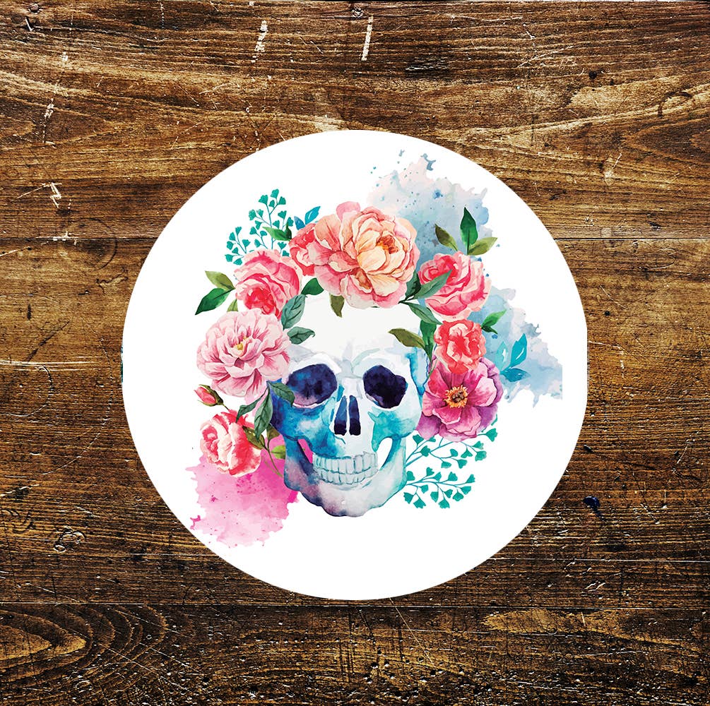 Watercolour Skull Roses painting Circle | Metal Sign